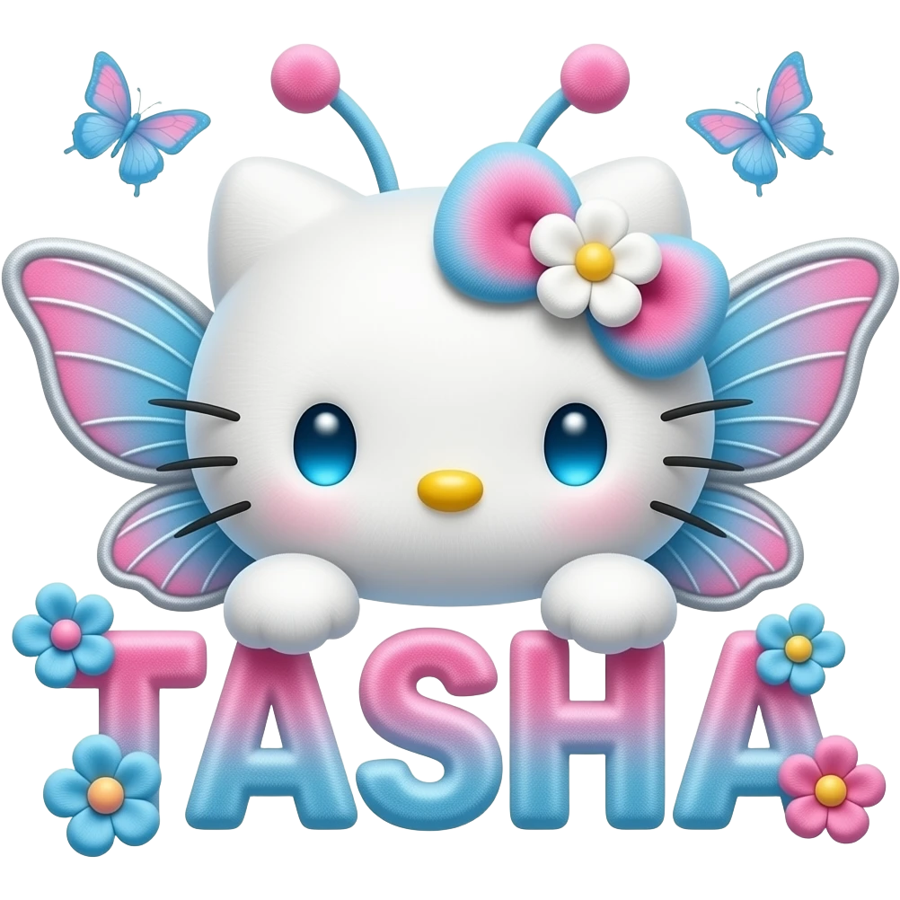 White velvety fur 3D hello kitty head, blue eyes, pink white blue ombre ...