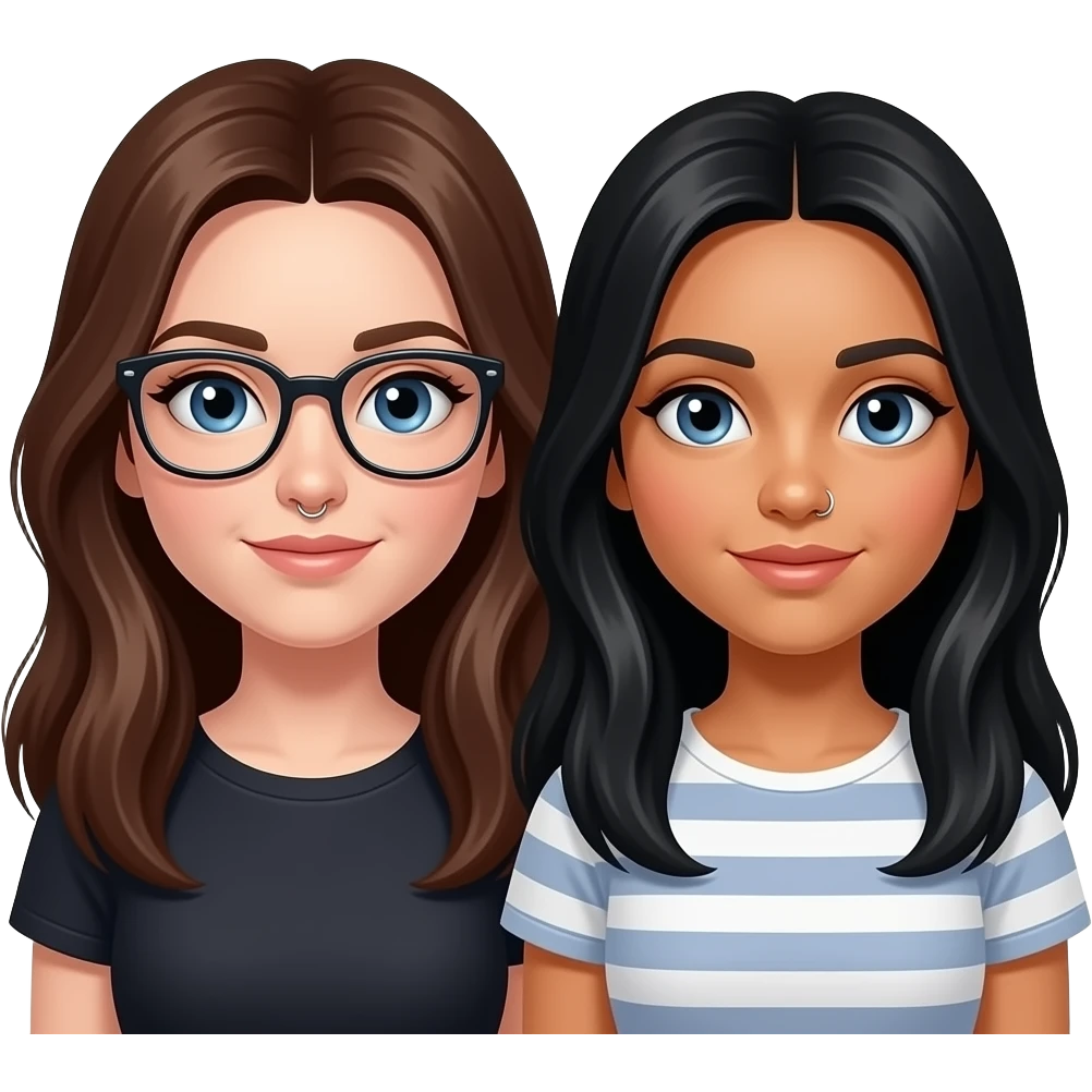 white girl with long brown hair with blue eyes with glasses and a nose peircingwith her bestfriend thats light mexican with long blackhair with blue eyes and she has nose peircing emoji