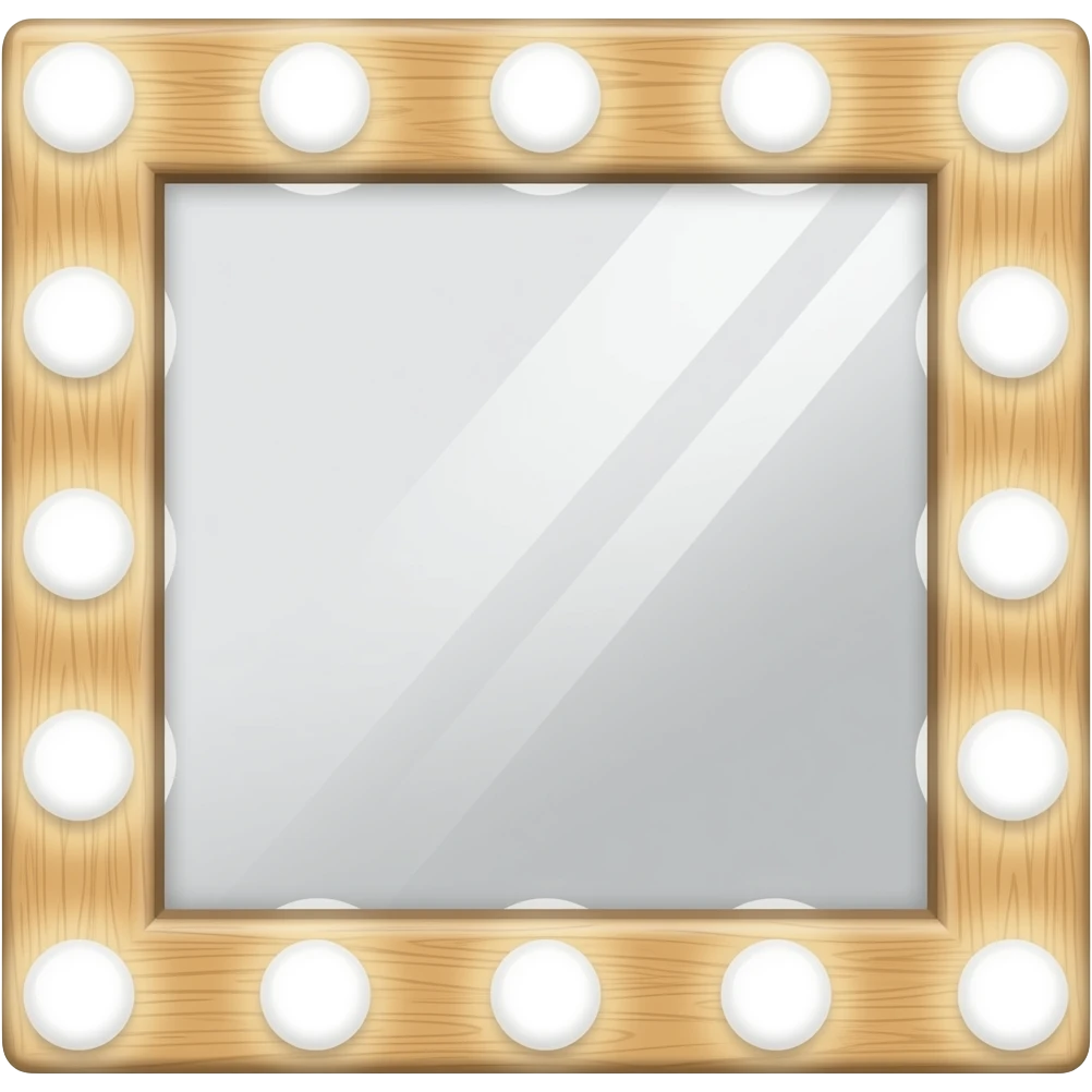 wooden frame rectangular shape makup mirror with bright rounded big lights on it emoji