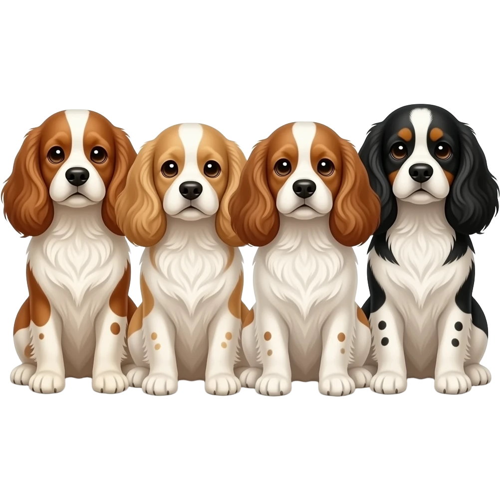 4 спаниеля разных окрасов сидят в обнимку emoji