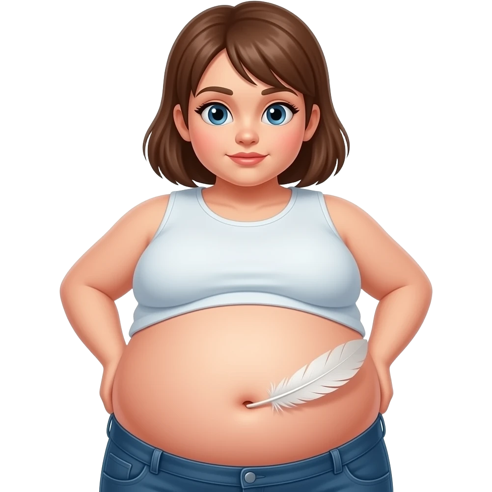 A girl with a huge bloated belly,now faces a battle with a feather that wants to tickle her bellybutton. emoji