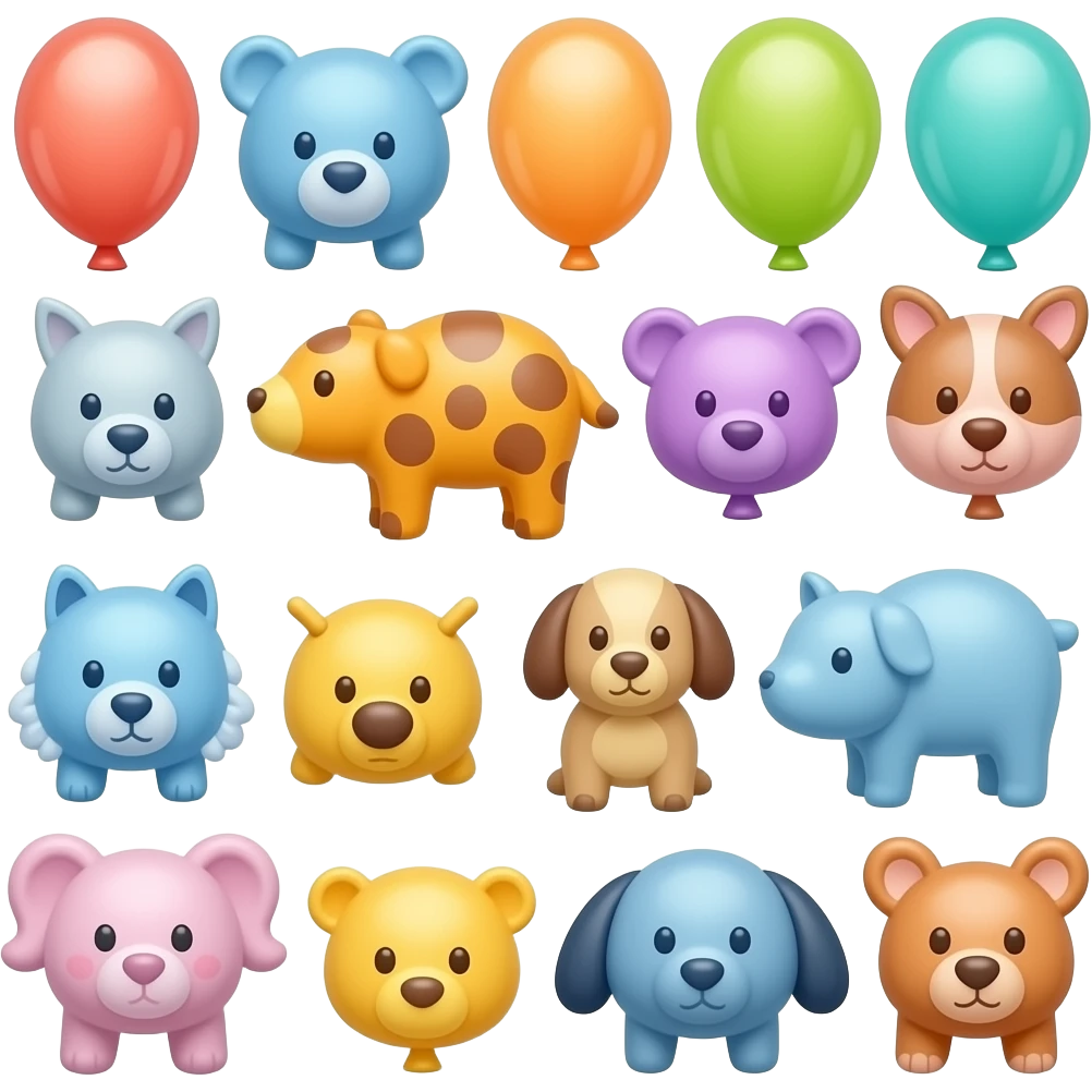 many colorful animals balloons emoji