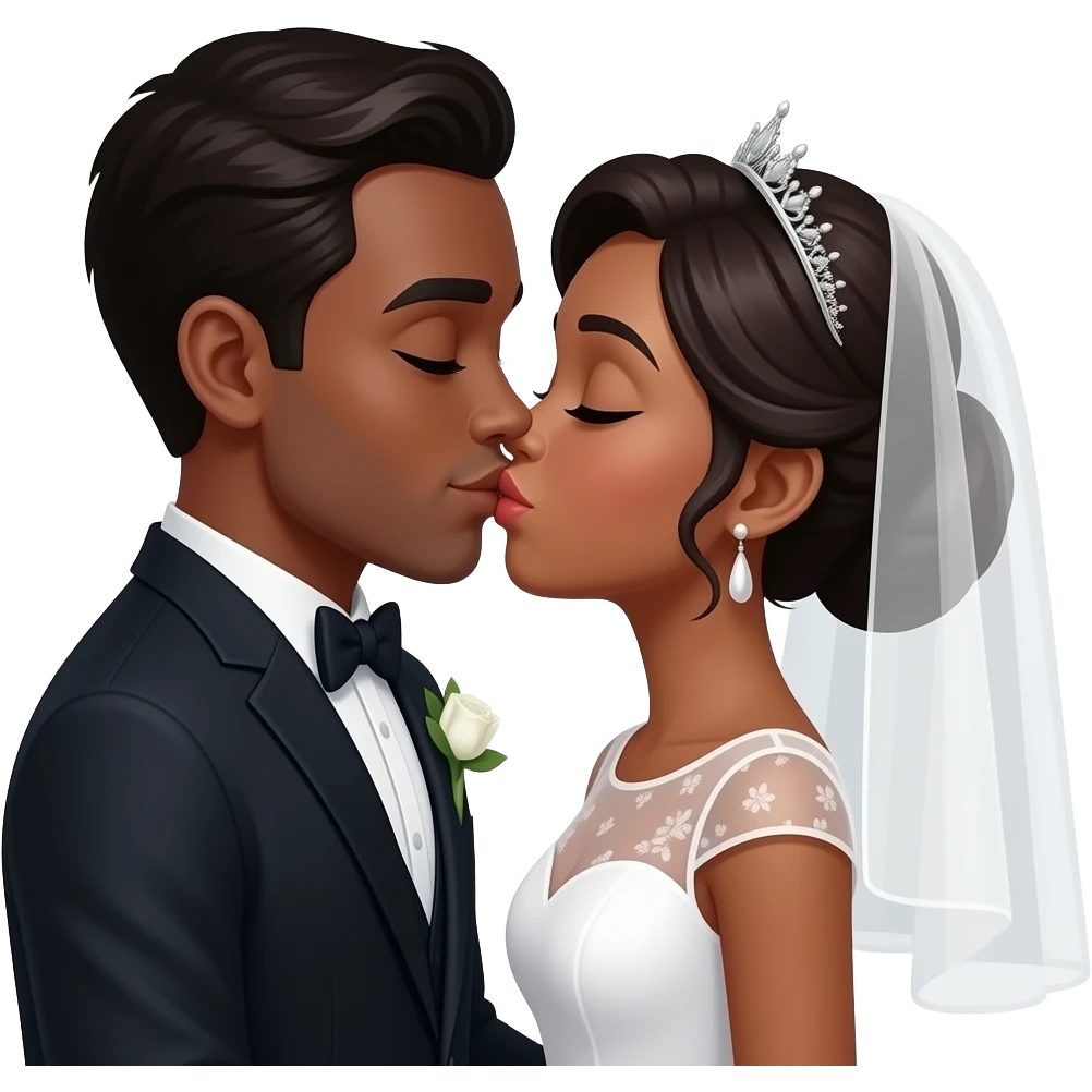 Kissing black wedding couple emoji