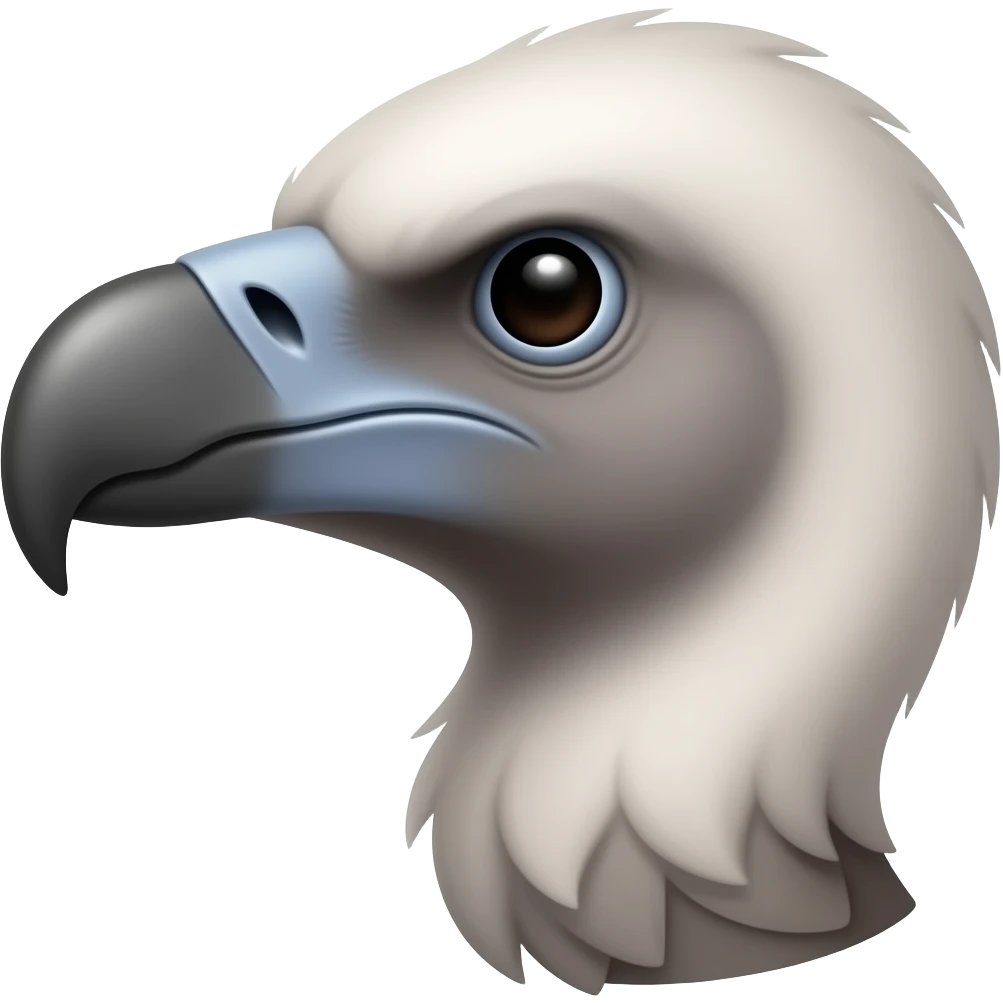 "Emoji de um abutre (ave abudo), estilo Apple emoji, fundo branco, mostrando a cabeça e o pescoço com detalhes minimalistas, bico curvado e expressão séria." emoji