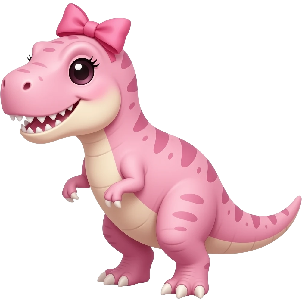 pink pastel t rex with eyelashes with bow on head emoji