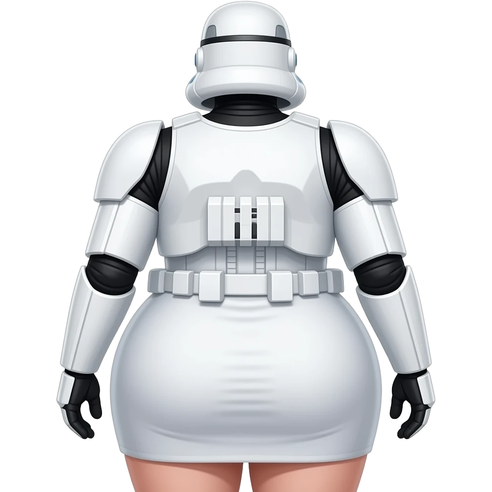 Anime extremely fat big booty a white female creature cosplaying battle droid showing back her buttocks with her tight fabric white dress with white skin emoji