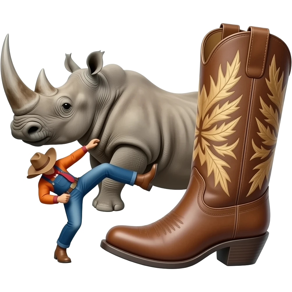 Big texas cowboy boot kicking a rhino emoji