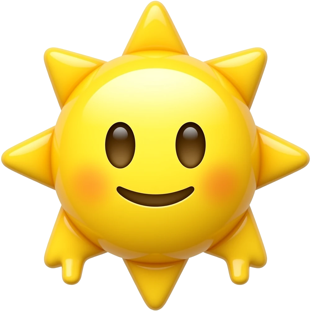 Apple iOS style yellow sun stick emoji, glossy 3D sunscreen stick design, transparent striped cap, bright yellow body, minimal cosmetic packaging, soft reflections, smooth shading, front-facing, ultra detailed, clean background, premium iOS emoji aesthetic emoji