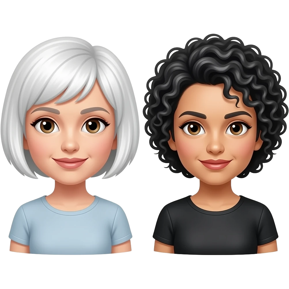 Emoji of 2 women 1 white with very short white hair and 1 Lebanese with short version curly black/grey hair emoji