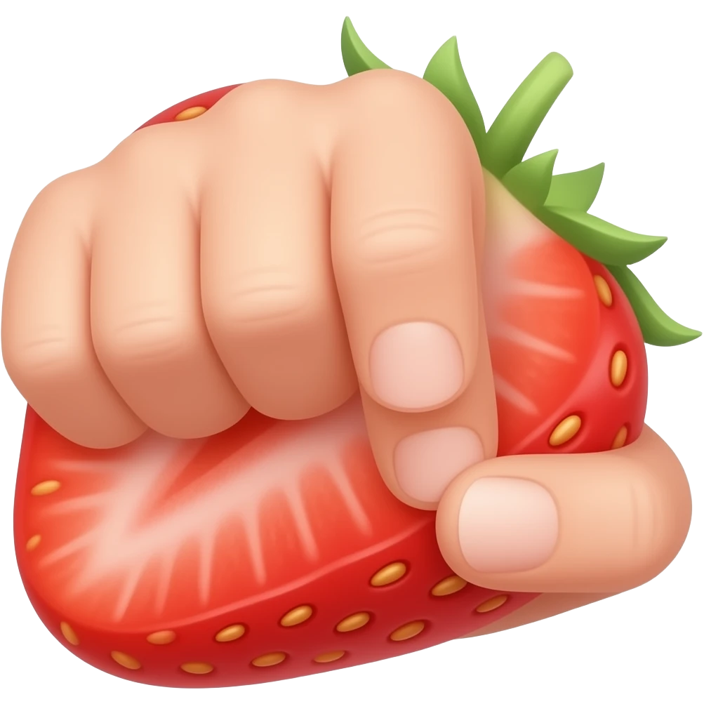 一只手戳一个切开的草莓 emoji