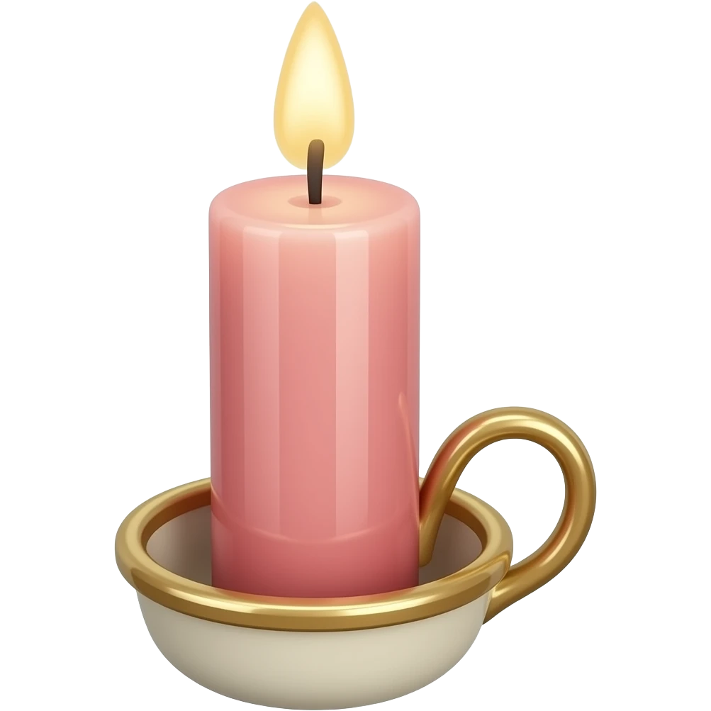 glossy soft smooth Thin tall neat petite cute slim dainty narrow Pastel Reddish-pinkish vintage candle in a tiny narrow gold and white candleholder emoji