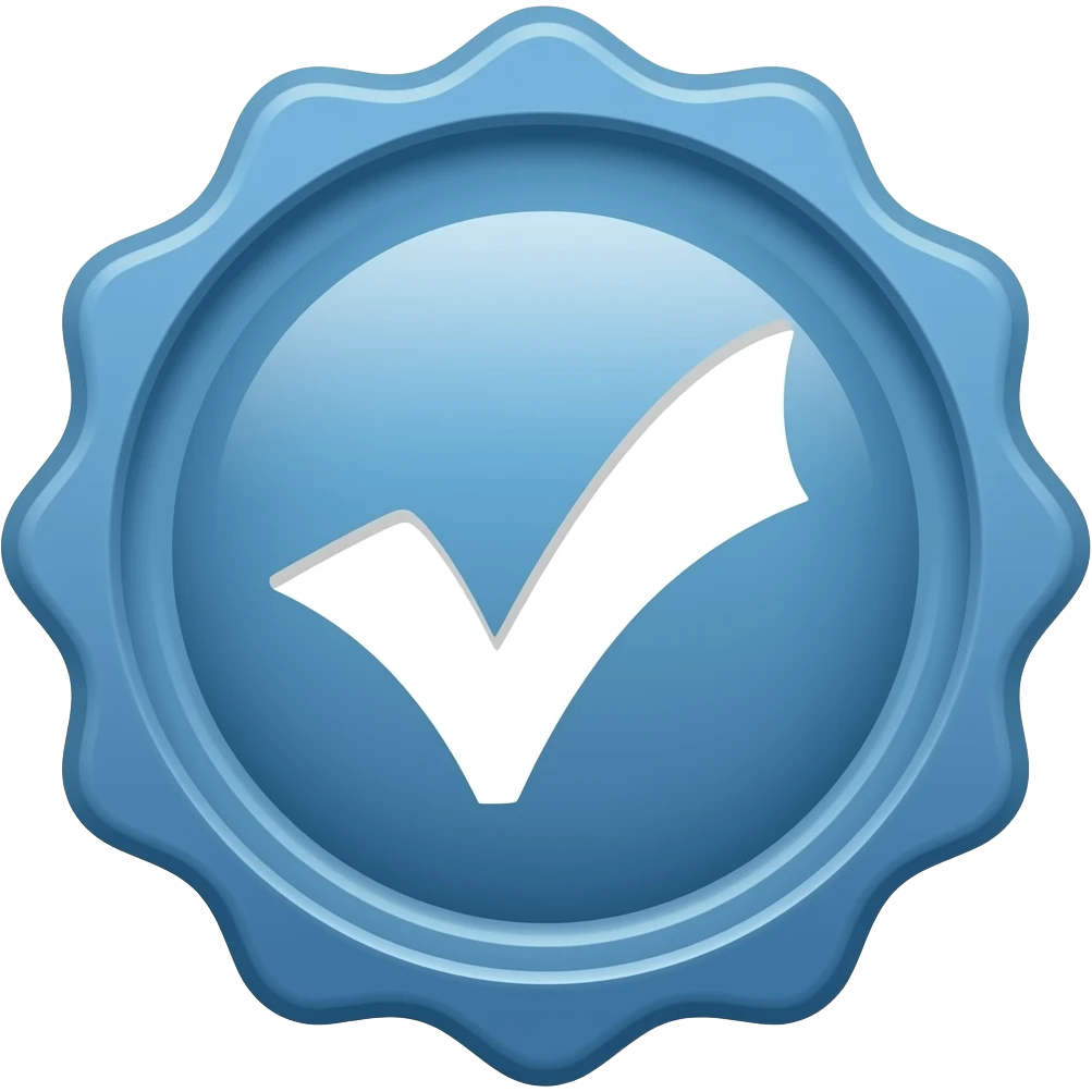 A blue badge like a certificate seal and a white tick a simple one in tge center of the badge emoji