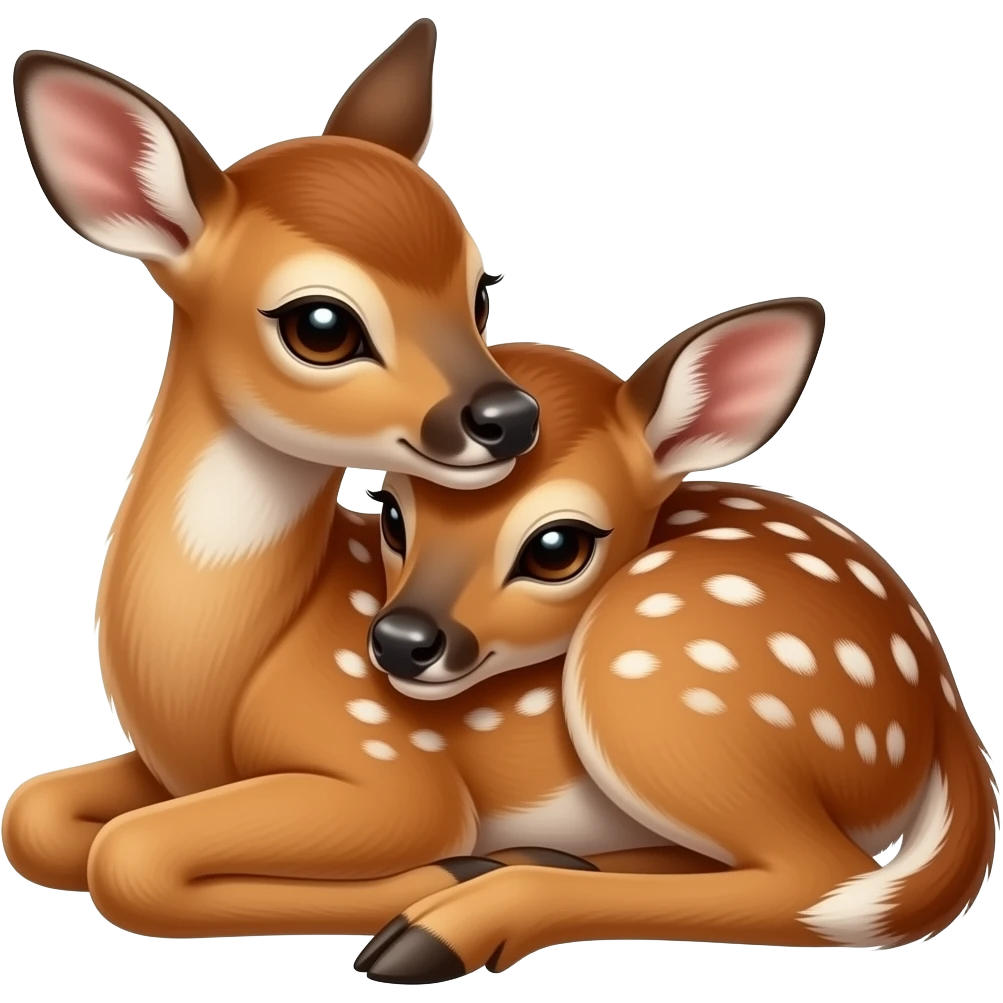 a fawn (baby deer) snuggling another fawn emoji