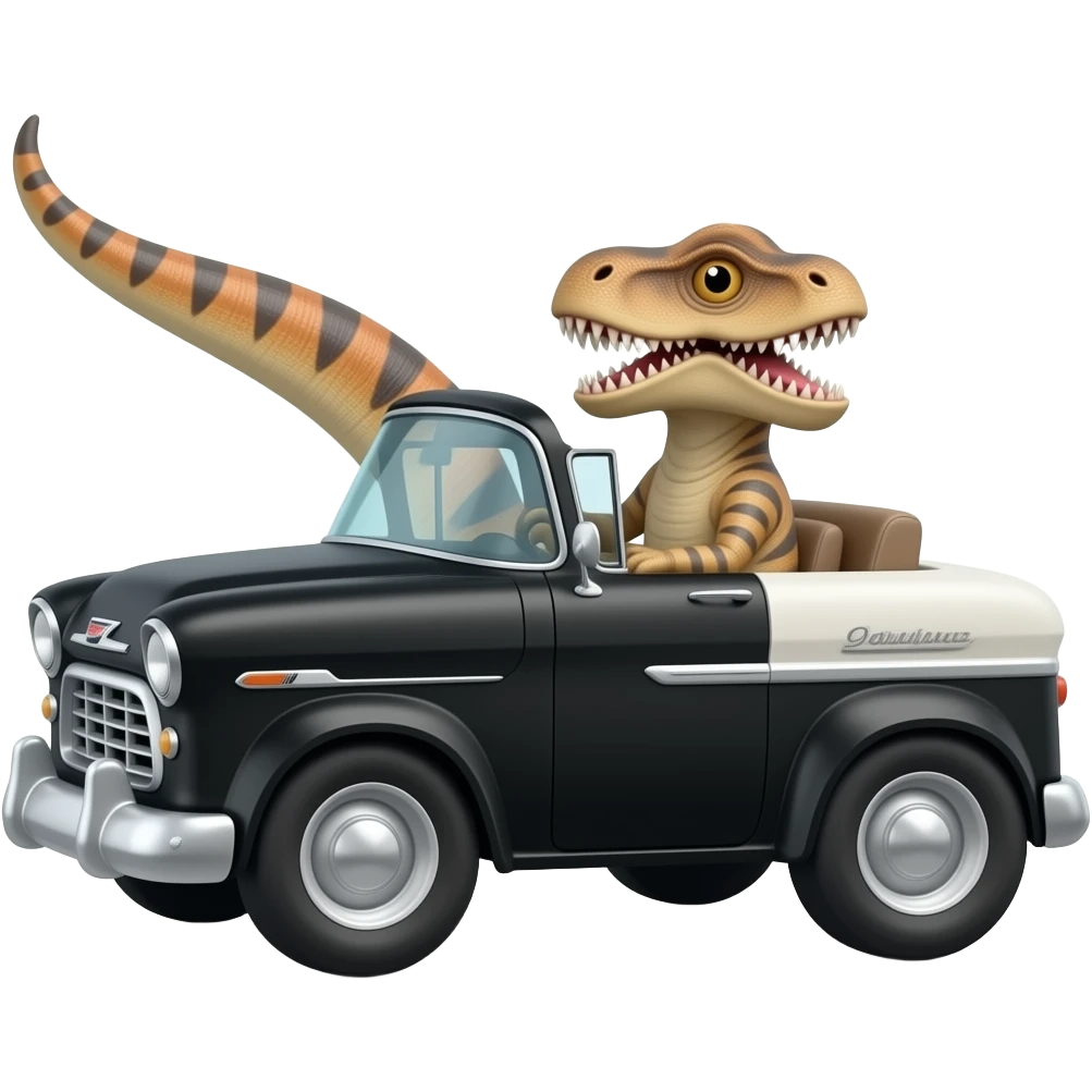 dinosaur driving black 1955 chevy 3/4 view emoji