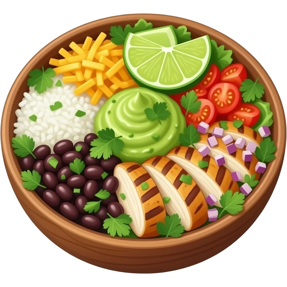 can you please make a really yummy looking burrito bowl with no tortia in a bowl emoji