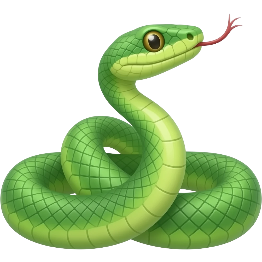 A curled green snake with head raised, classic polished 3D emoji, full ...