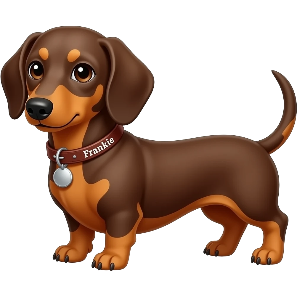 brown dachshund with a collar that says "Frankie" emoji