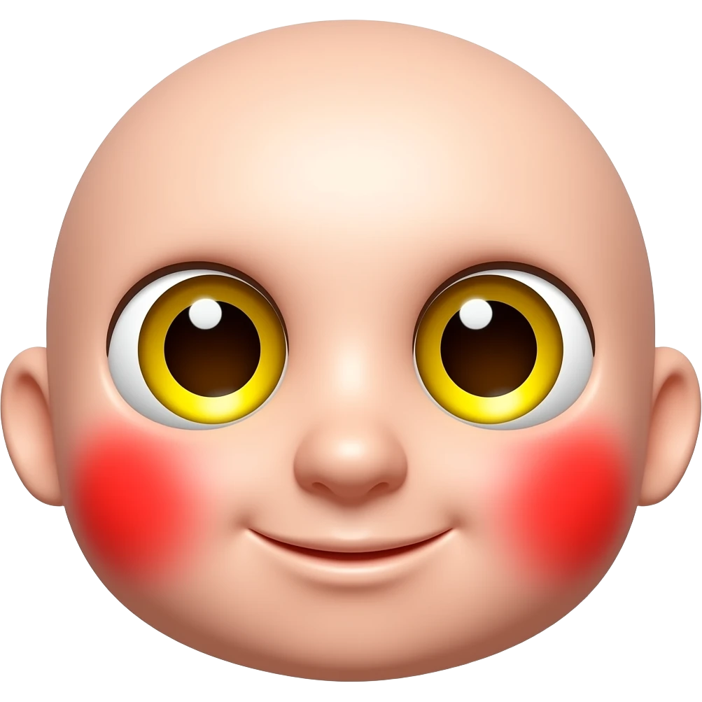빨간 얼굴의 홍조를 하고 있는 노란 눈알   갈색 동공의 귀여운 만화 입체적 이모티콘 emoji