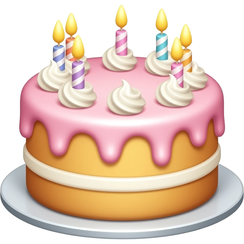 Create high-quality glossy emojis with a vibrant modern style.Make the emojis look premium, shiny, and eye-catching with bright highlights, smooth gradients, soft reflections, and glowing details. cake emoji emoji