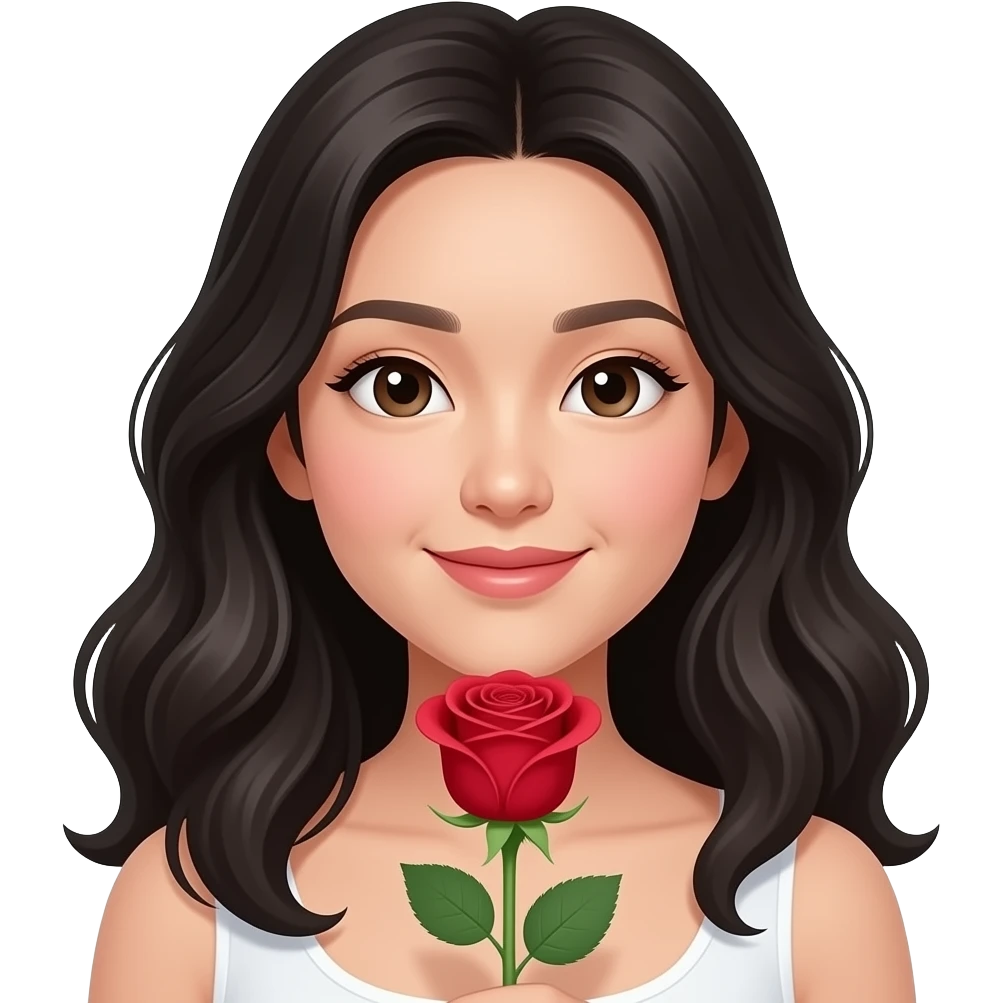 Mujer asiática recibiendo una rosa, que la chica sea piel muy clara, cabello ondulado y negro y con ojos asiáticos emoji