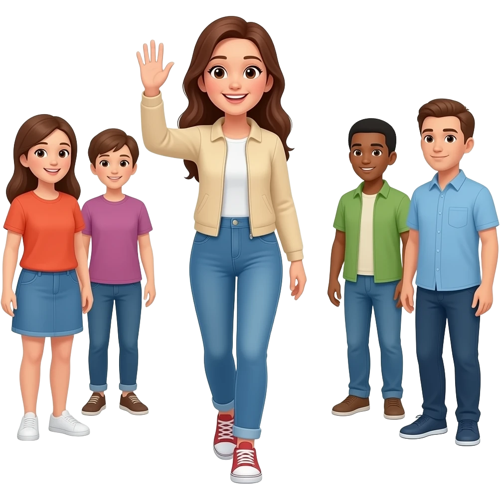Jeune femme en entière qui s’en va en disant au revoir aux autres emoji