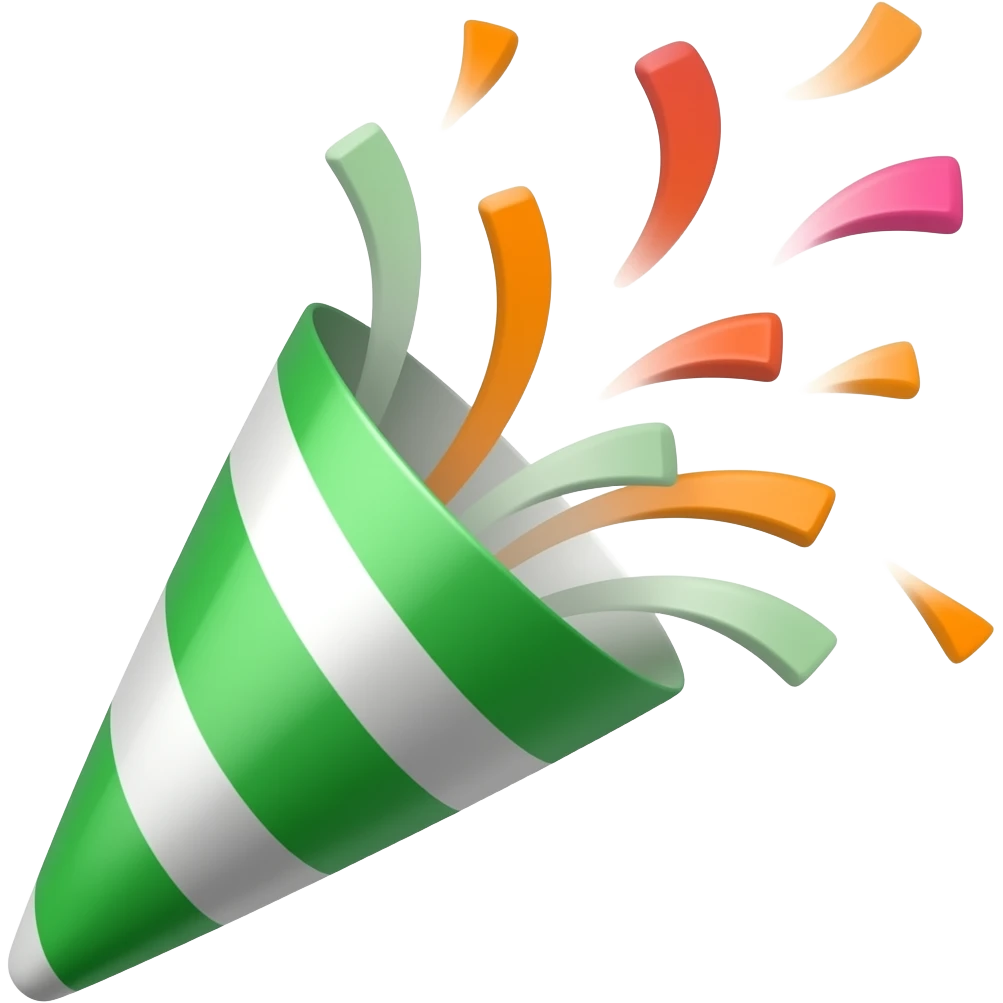 ios emoji style green party popper  with some confetti flying out from inside emoji