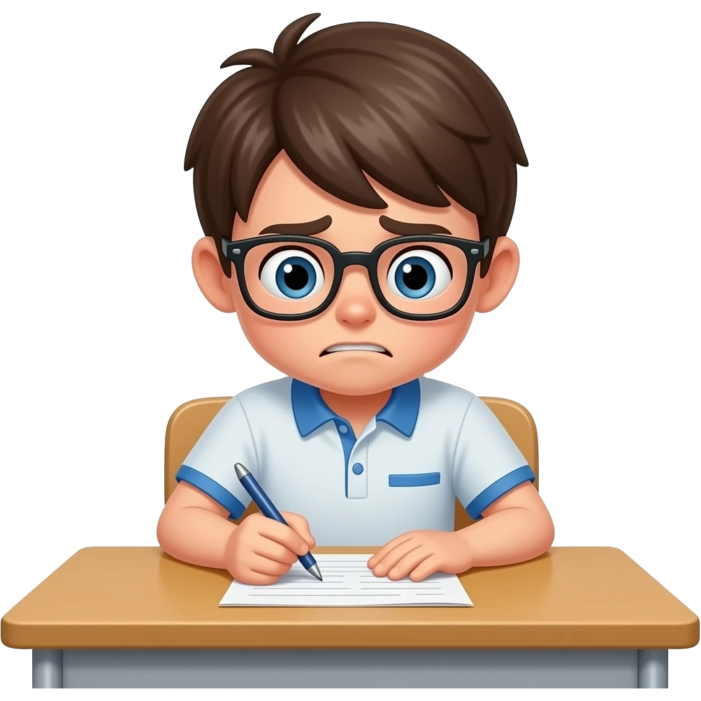un chico en un examen intentando una carrera emoji