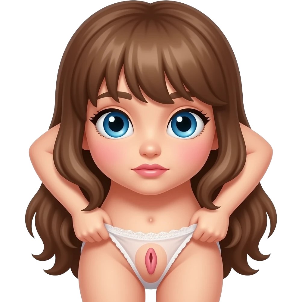 Nude girl Brown hair blue eyes pulling her panties down to show her vagina emoji
