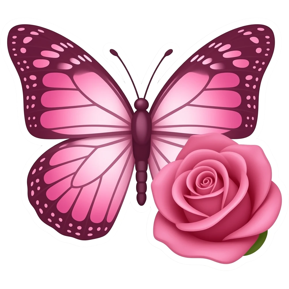 یه استیکر پروانه صورتی و با گل رز صورتی emoji