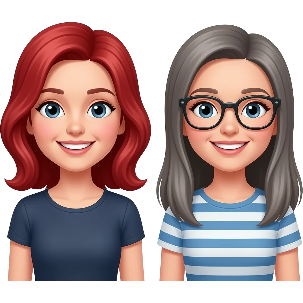 red head lady smiling and grey long haired girl smiling emoji