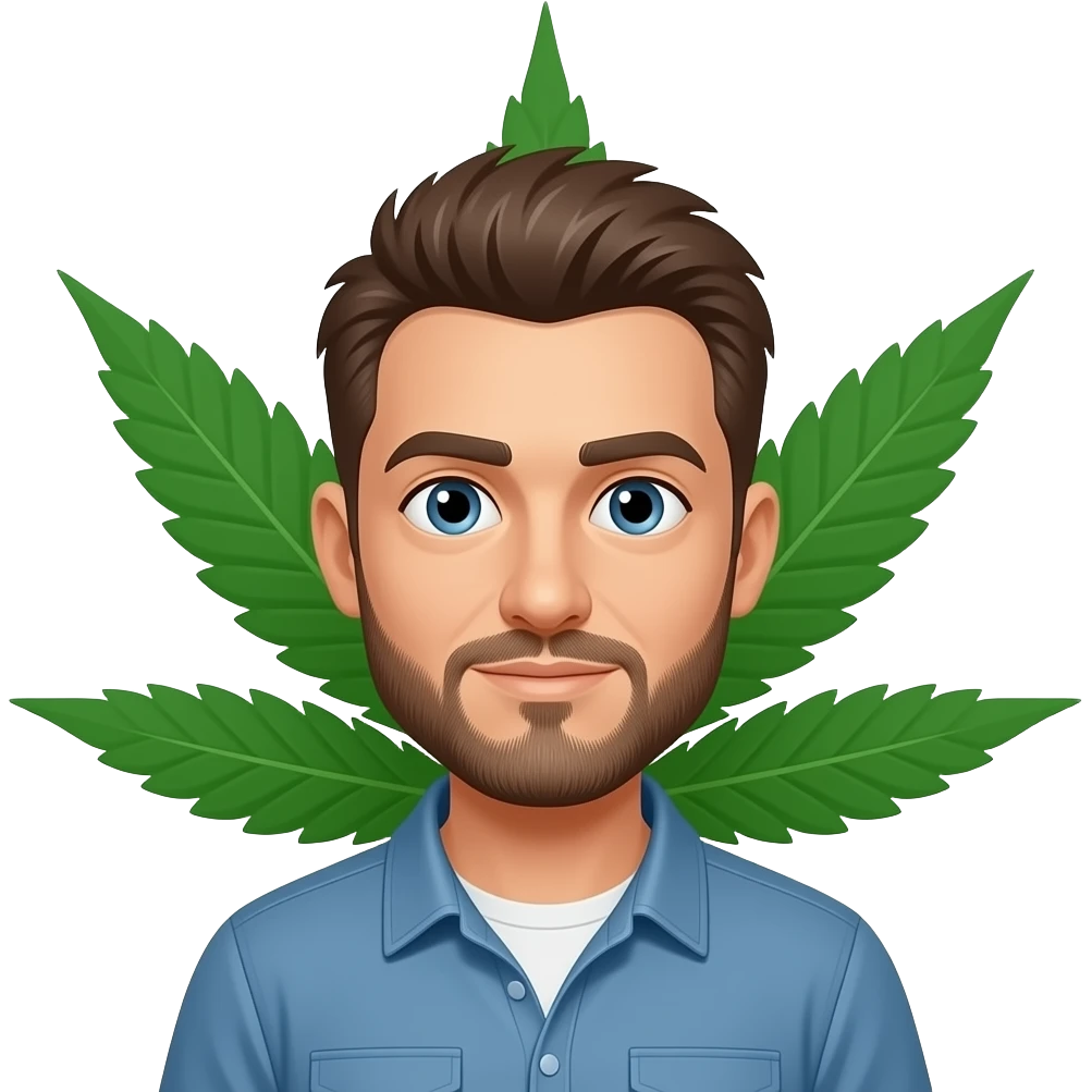 Stoner guy with weed leaf background emoji