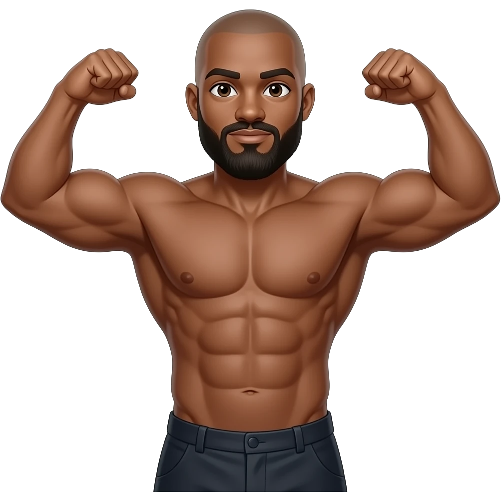 Create an muscular light skinned bald black guy with beard and mustache doing the shrug like this 🤷🏽 emoji