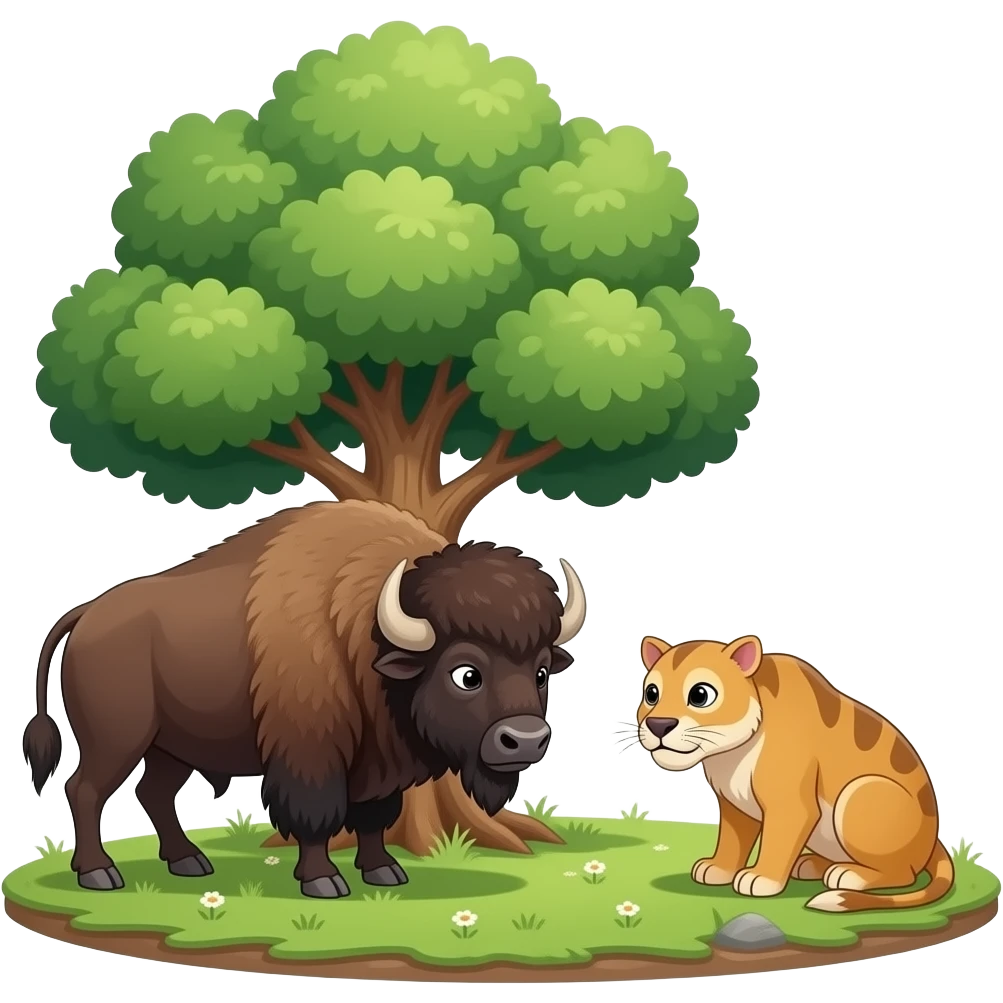 While circle bison circles a tree and smilodon smilodon is bored emoji