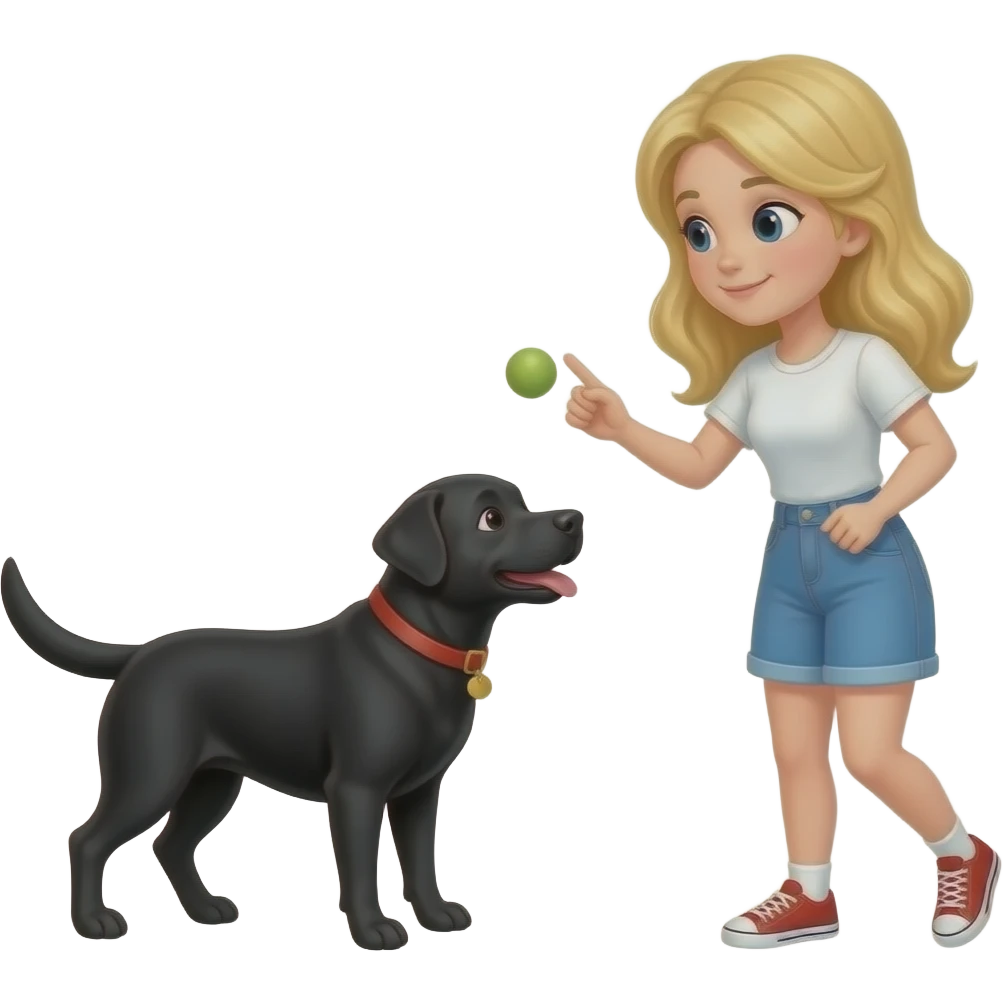 Blonde girl playing fetch with all black pit x Labrador dog emoji