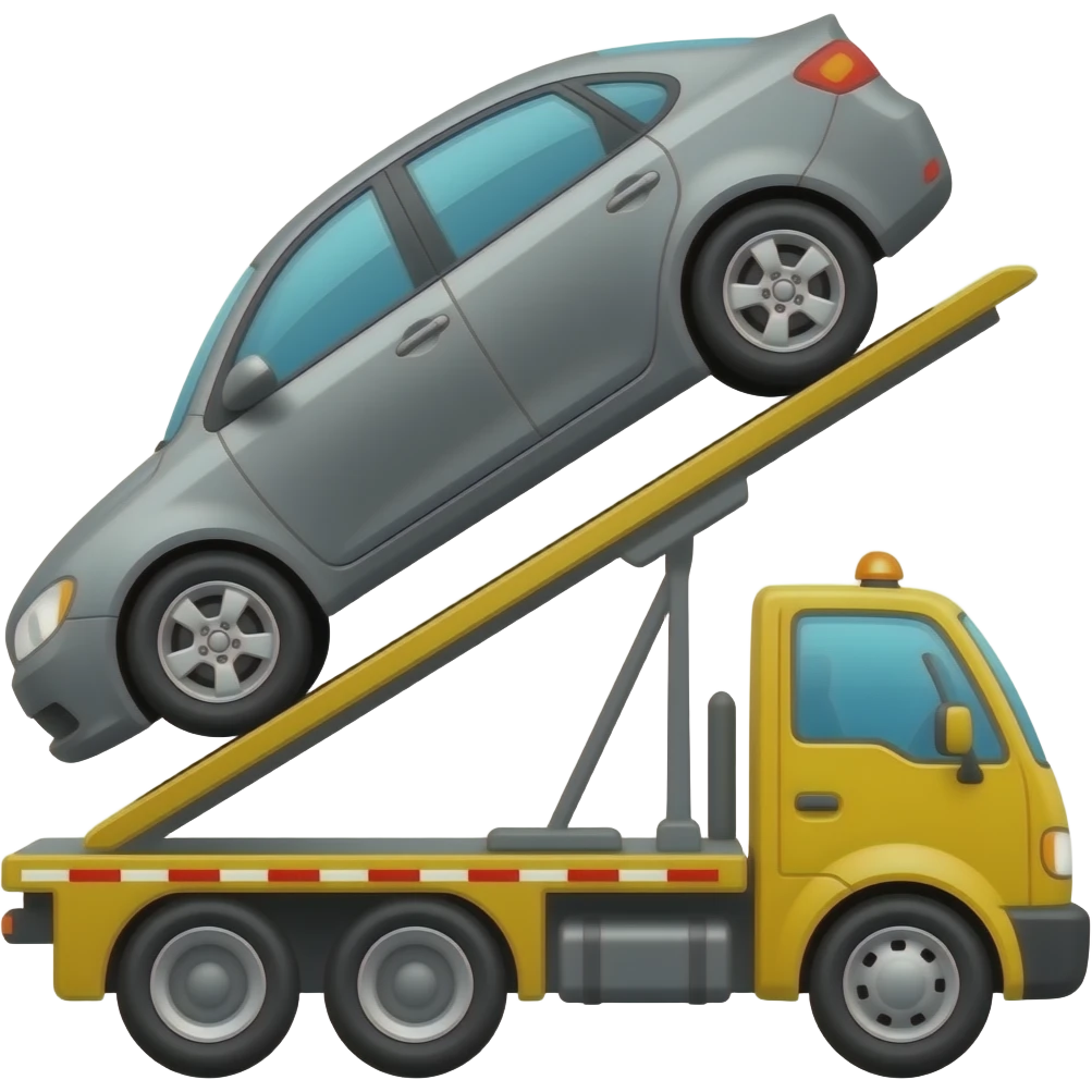 Car being lifted onto flatbed tow truck, cartoon emoji style emoji