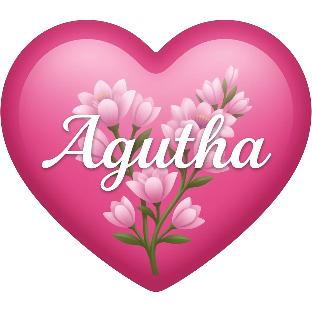 Coração cor pink com flores no meio o nome Agatha letra linda emoji