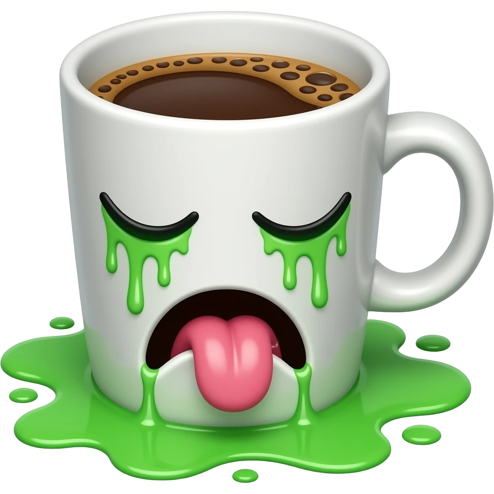 coffee cup animated with eyes closed and mouth with revulsion sticking his tongue   poisoned emoji