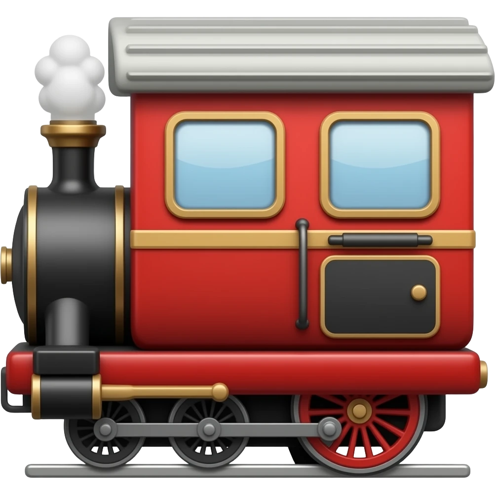 A red emoji passenger train with a black 19th steam locomotive by the side emoji