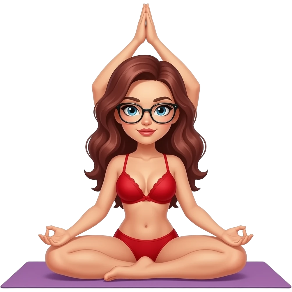 sexy, tan, nude, naked, any hair color, any eye color, glasses, big booty, big ass, PAWG, perfect body shape and figure, in a sexual pose, emphasizing on being a PAWG, huge breast with cleavage, big perfect ass, tiny waist, huge boobs and butt in yoga pose with a red lingerie emoji