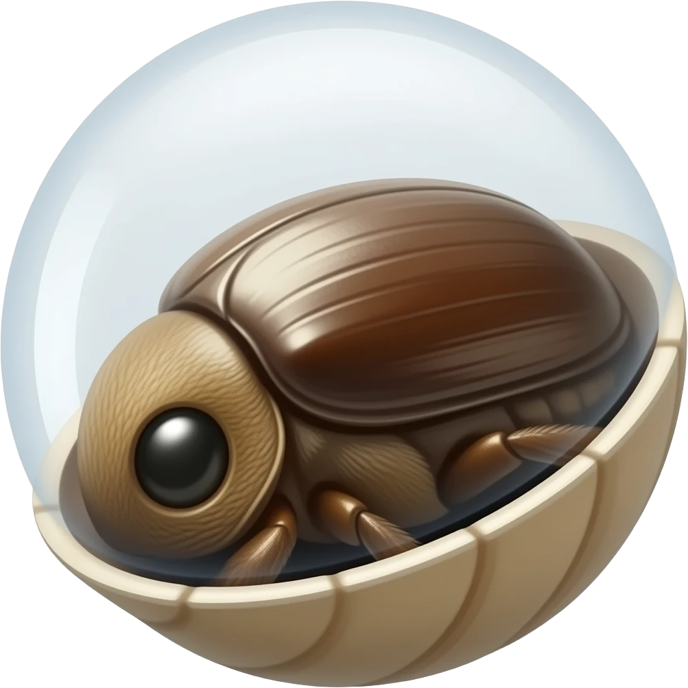 Grub in transparent shell turning into a beetle inside emoji