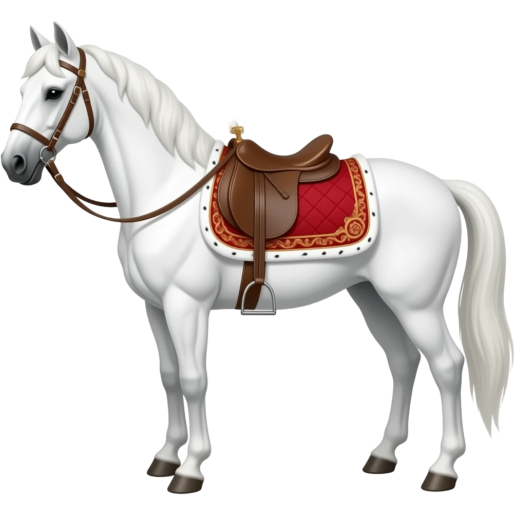 royal saddled fancy horse, white colored horse, less detailed, cartoon style game assert emoji