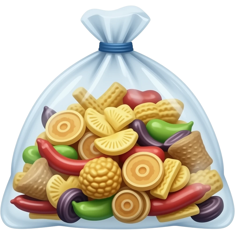 a bag full of colorful snacks, apple emoji style emoji