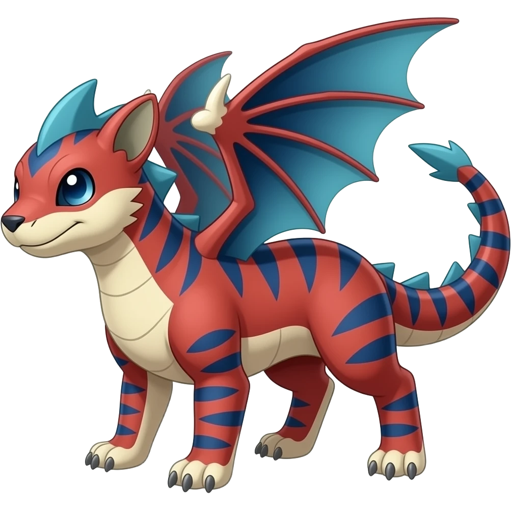 scaly tribal-patterned digitigrade quadrupedal Red and blue Vaporeon-Salandit-Toothless-hybrid emoji