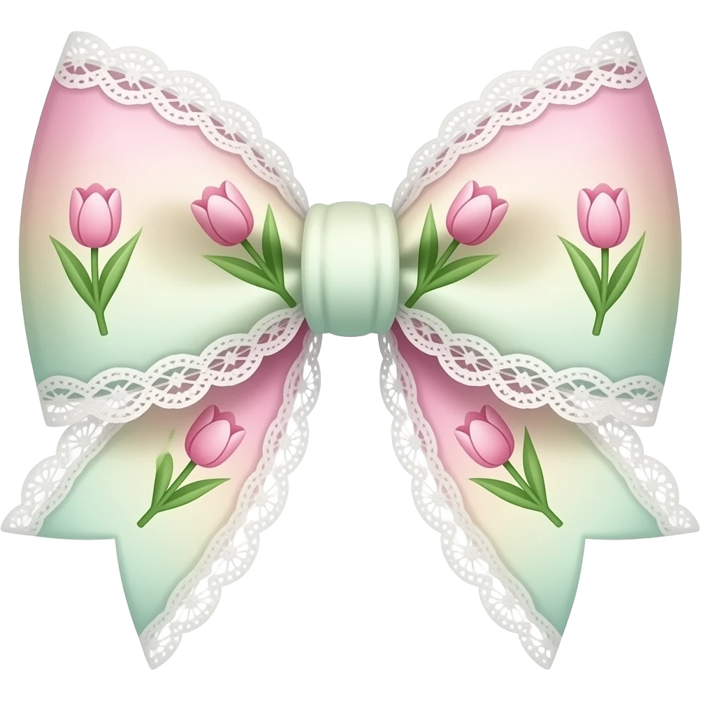 light pink ombre green pastel with tulip rococo style pattern on bow lace coquette bow emoji