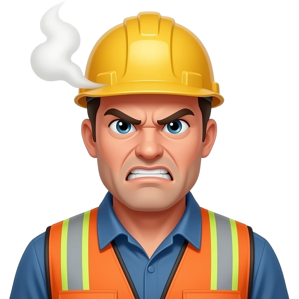 3. Angry Site Foreman    Construction foreman raging about lateness. face pic, steam coming from his head an red face emoji