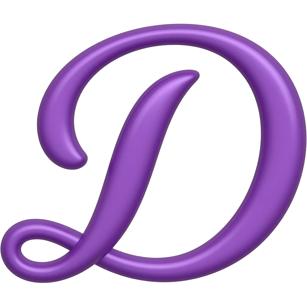 purple letter uppercase d in a cursive style emoji
