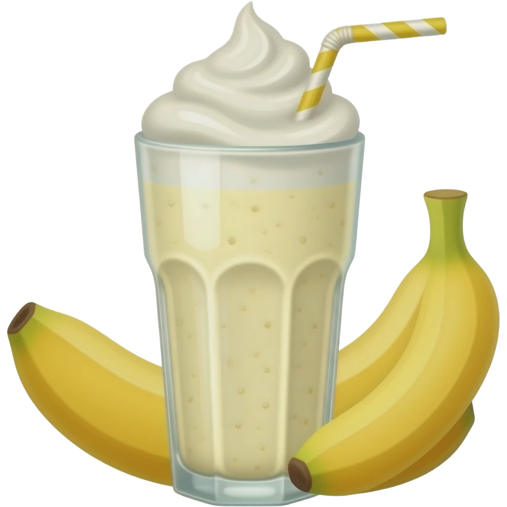 Banana Milkshake, old style milkshake glass, no fruit outside of glass, yellow striped straw, , glass only emoji