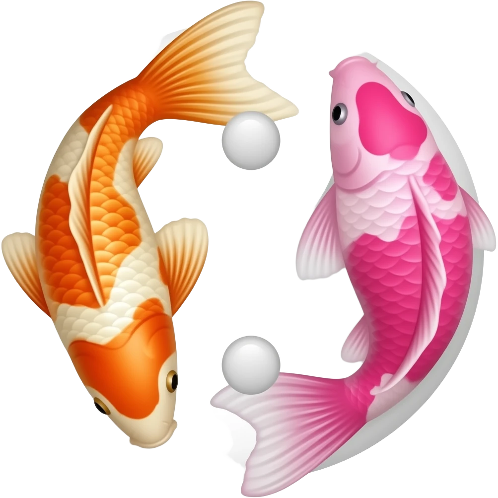 Two different colored bright colored realistic orange pink Koi fish yin yang emoji