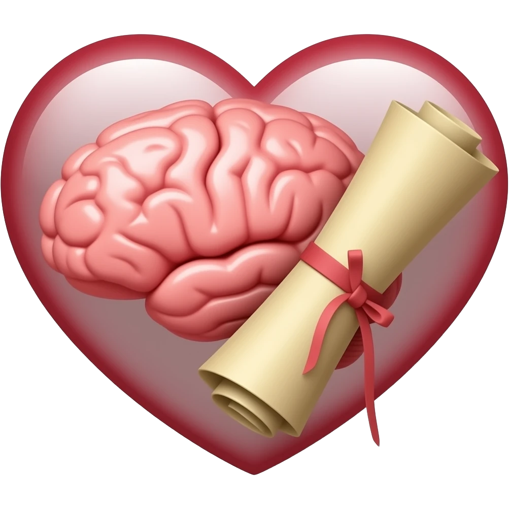 can you make an emoji where the heart is the base, where there is a brain and a scroll with in the heart side by side. emoji