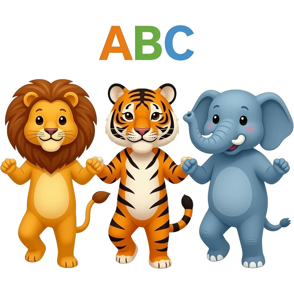 Pangolins and lion and tiger and elephant dancing ABC song emoji